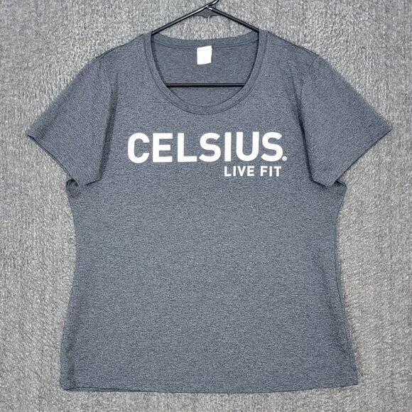 Celsius Energy Drink T-Shirt Womens Small Gray Live Fit Short Sleeve Tee - Picture 1 of 10